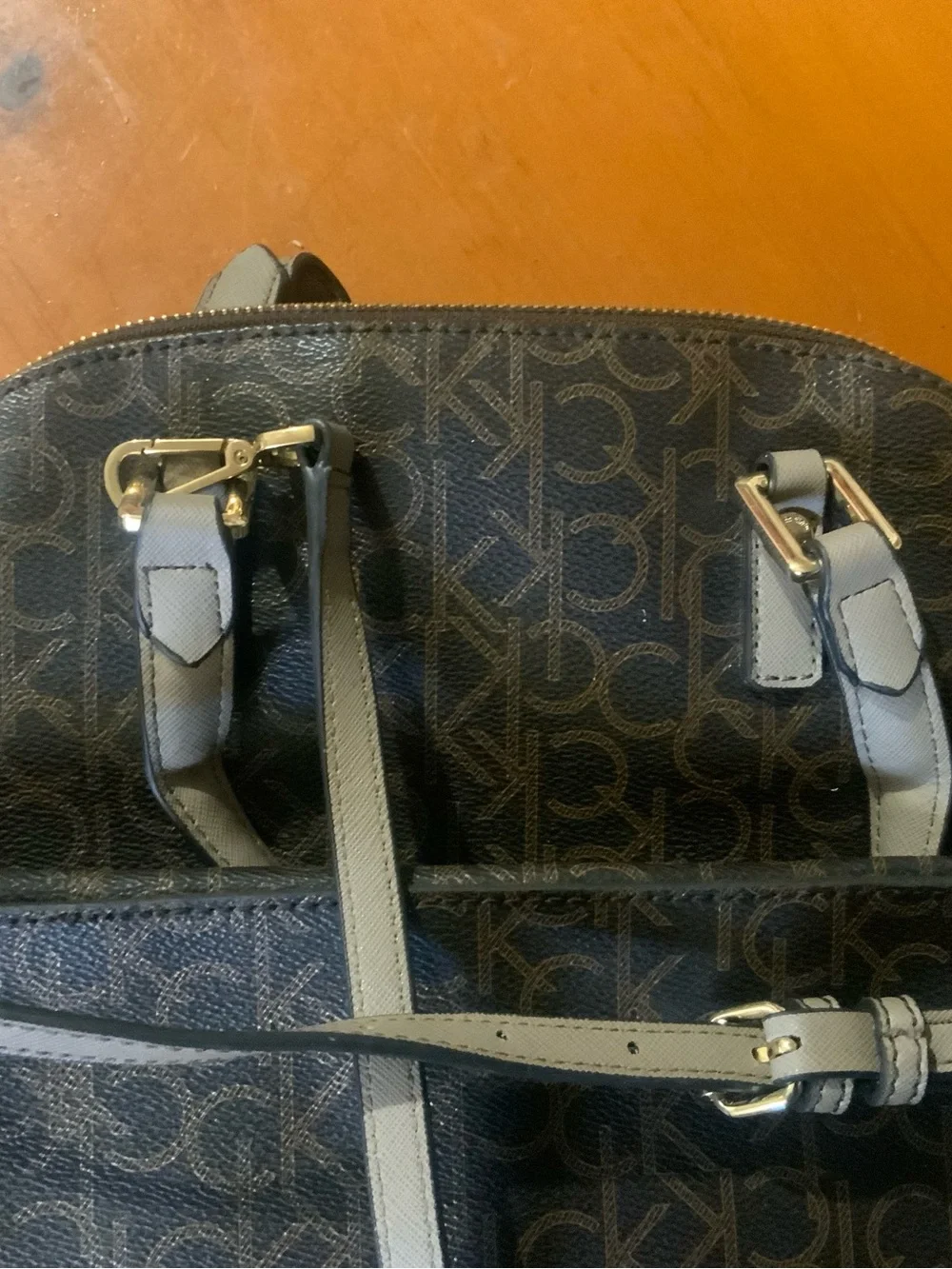 Calvin Klein Brown Logo Dome Satchel with Tan Accents